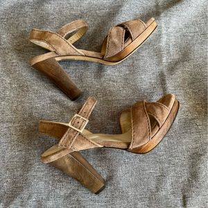 Boden tan suede wooden heel sandals